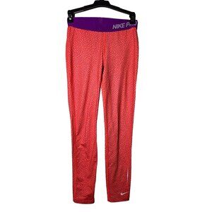 Nike Pro Girls Orange and Purple Polka Dot Leggings Size Large Active Athletic